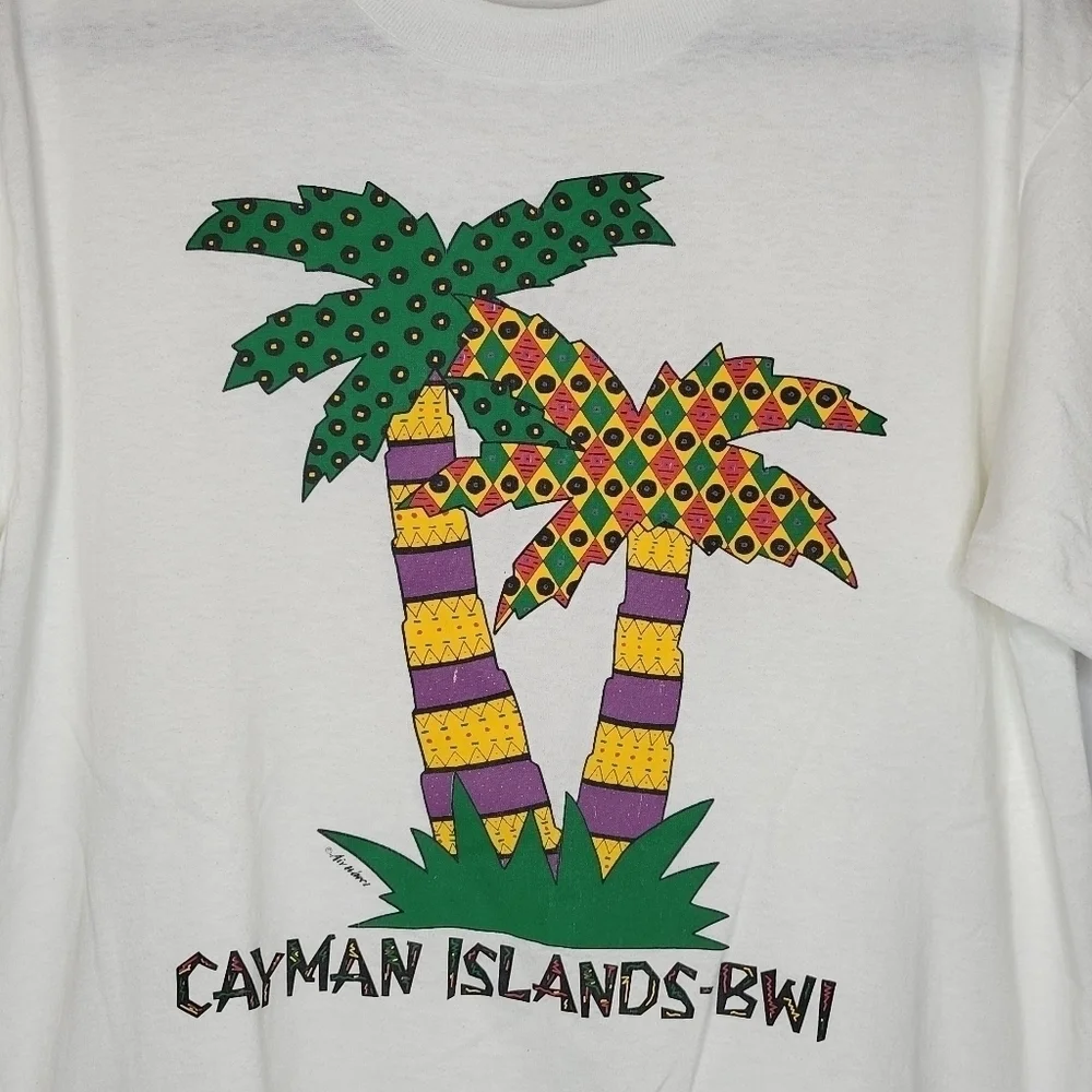 Vintage 90s Cayman Islands Palm Tree Travel Vacation Summer Colorful T-Shirt